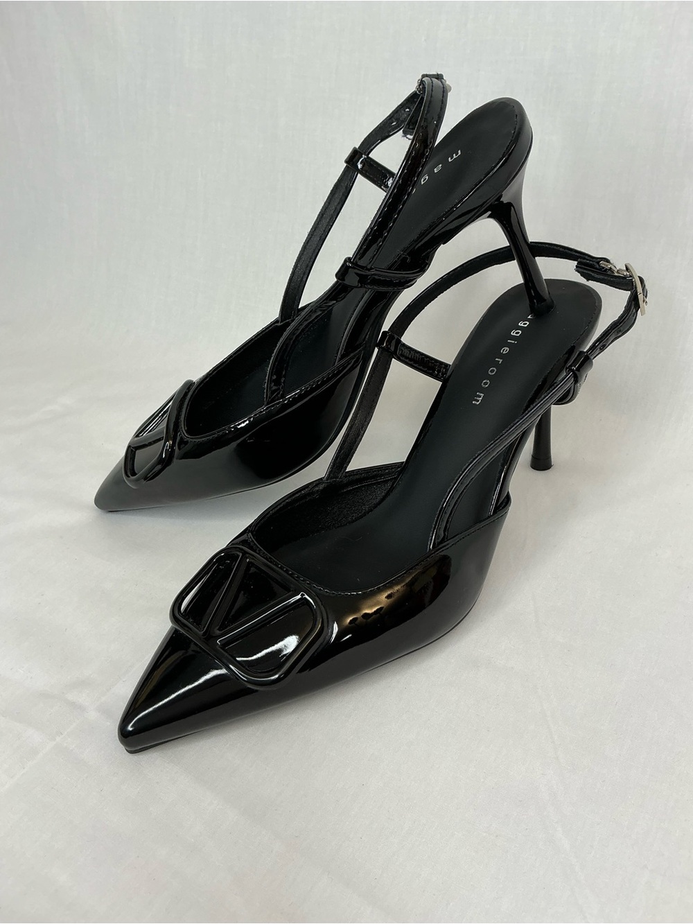 Mango Black Patent Pointed Slingback Heels